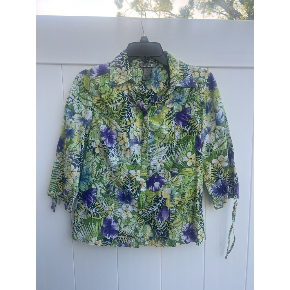 IB DIFFUSION Womens Button Up Floral Multicolor 3/4 Sleeve Sz Small
